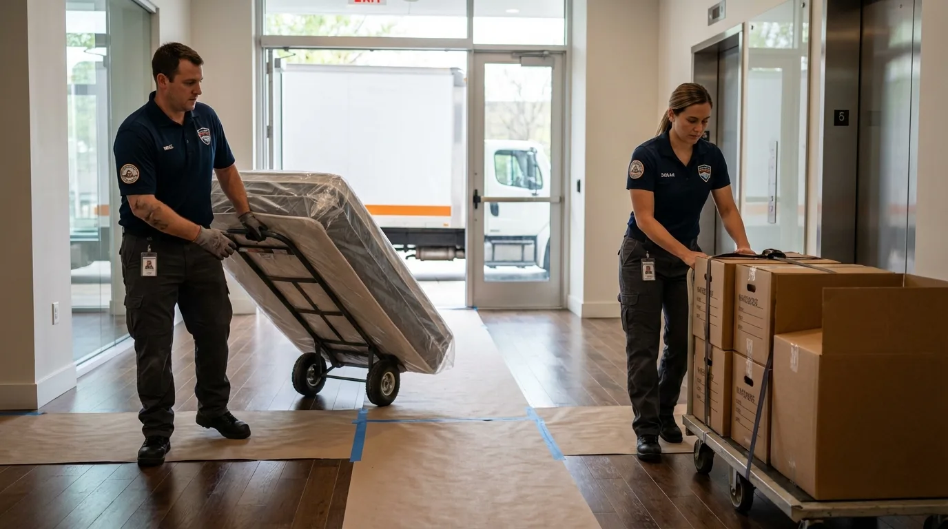 Professional apartment movers loading elevator in Norton, KS