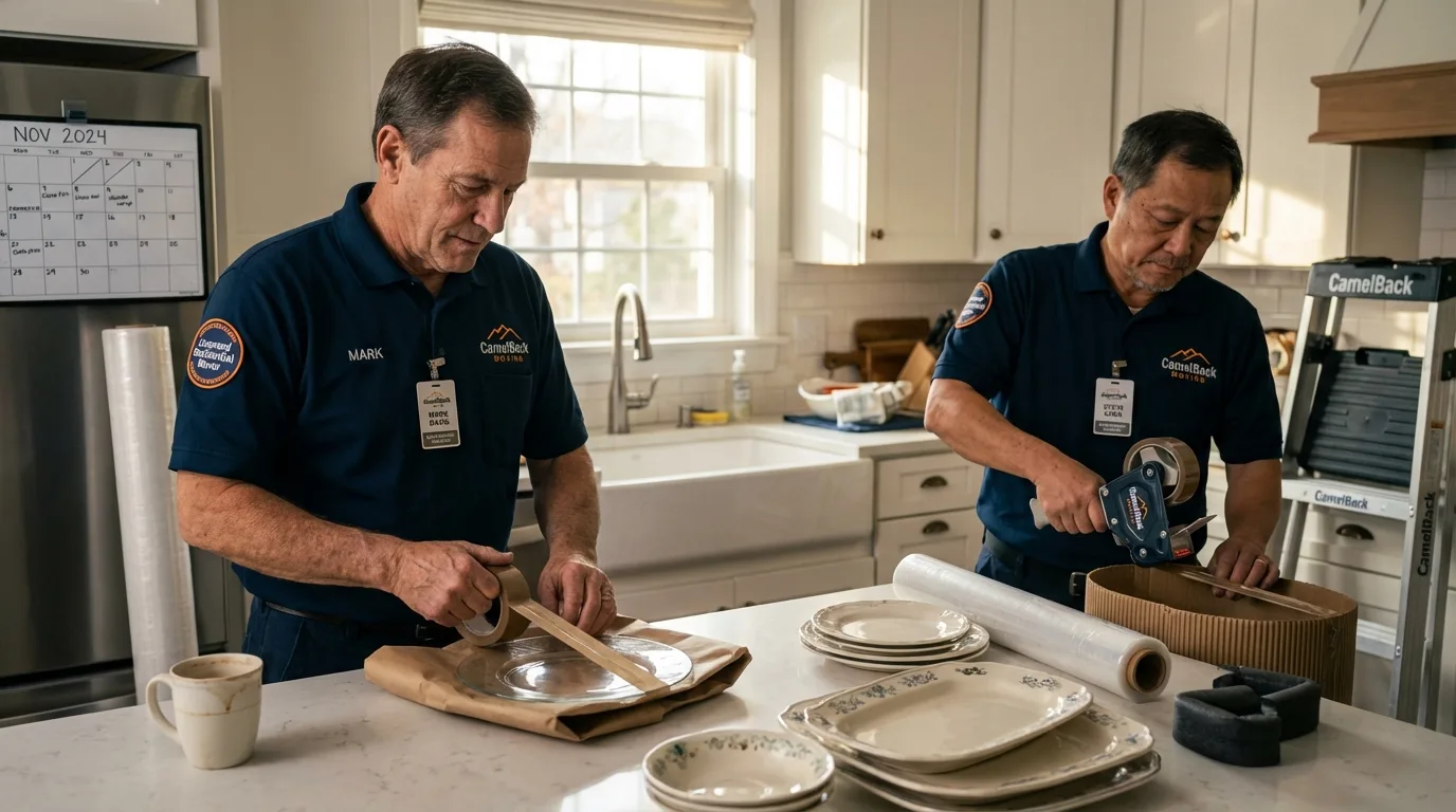 Professional crew packing kitchen dishware in Norton, KS